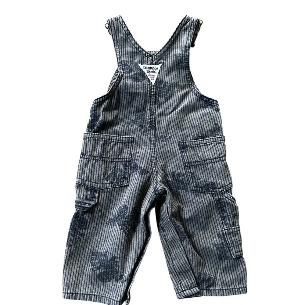 OshKosh B'Gosh Kids Grey Denim PinStripe Overalls Moose Print 3 Months
